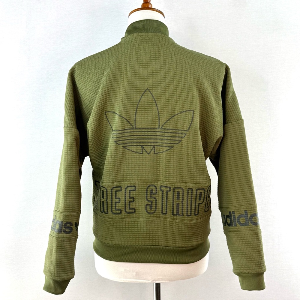 Adidas Olive Green "Three Stripe" Print Bomber Jacket - Picture 4 of 16